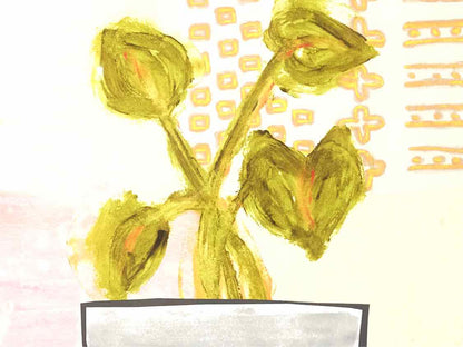 "Native Bud IV" Matted Print in Whitewashed Textured Frame