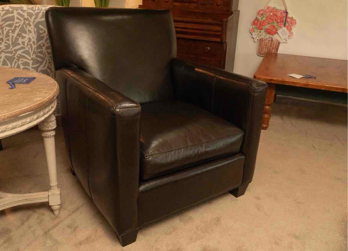 Pair of Crate & Barrel Espresso  Leather Briarwood Arm  Chairs