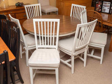 Universal Round  Ash Plank Top Cream Finish Pedestal  Table & 6 Chair Set