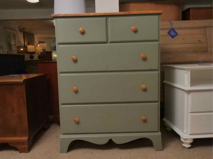 Solid Birch 5 Drawer Chest in Eucalyptus  Green Finish