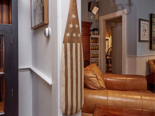 Wooden Oar In Cream Stripes & Stars  Finish