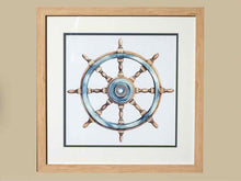 'Ship's Wheel II' Watercolor Print Double Matt Natural Wood Frame