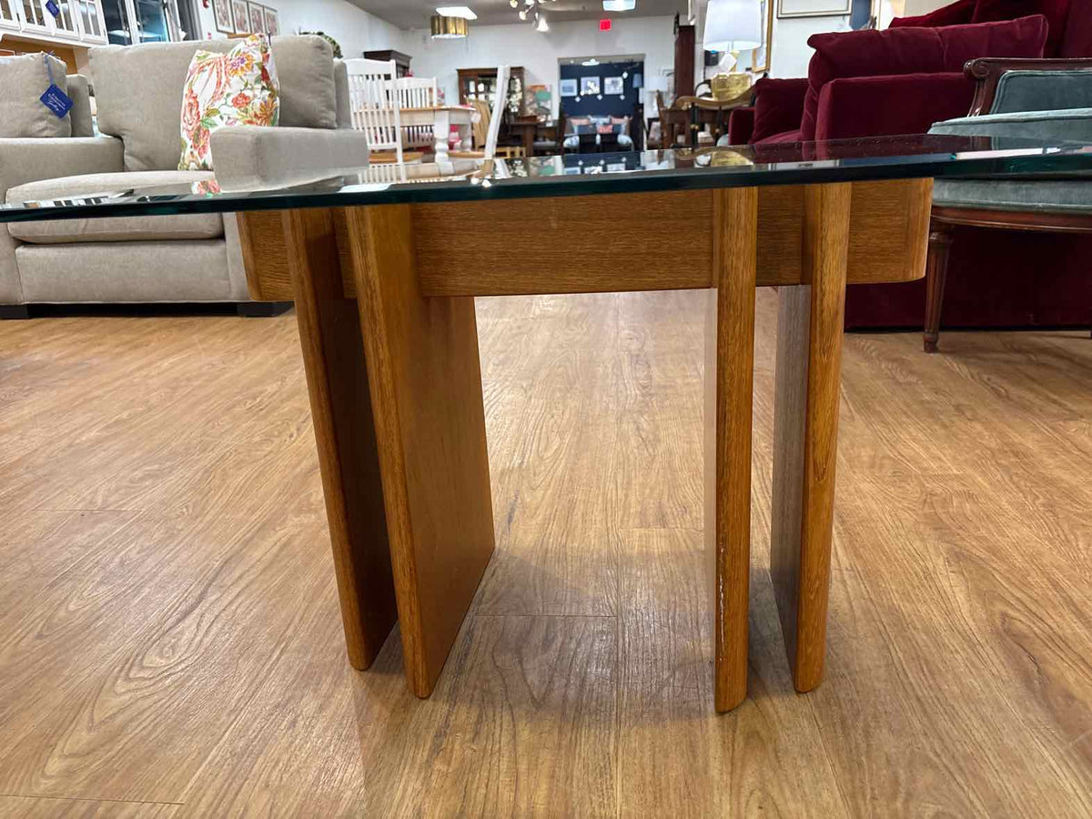 Mid-Century Modern Rectangular Teak Glass Top Side Table
