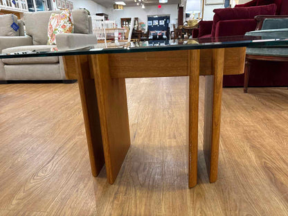 Mid-Century Modern Rectangular Teak Glass Top Side Table