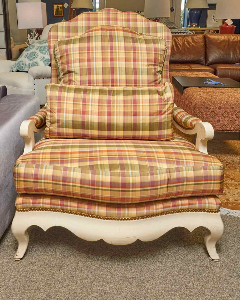 Pair of French Country Chairs in Plaid Upholstery