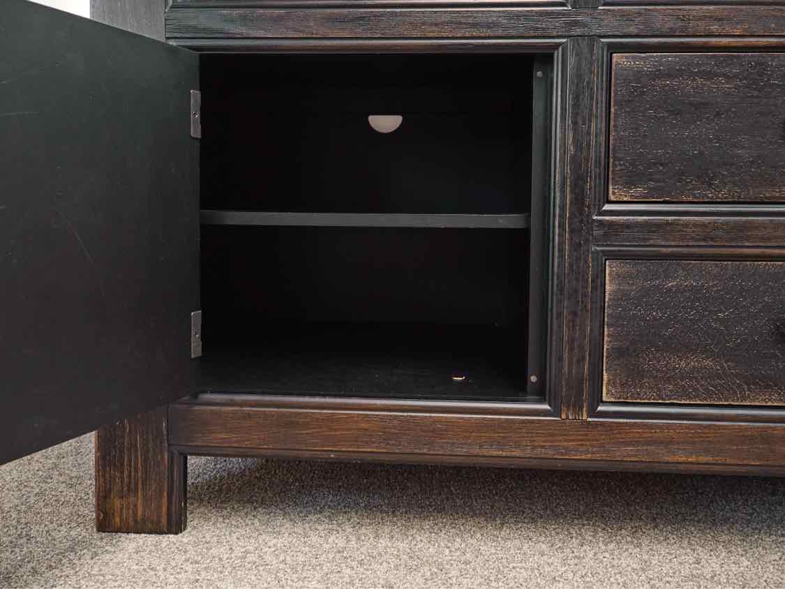 Media Furniture/Sideboard in Black Rubbed Finish with 5 Drawers & 2 Doors