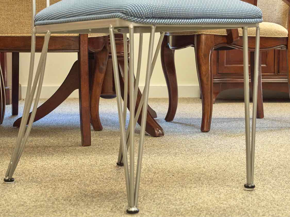 Set of 10 Regal Dining Chairs in Blue Uphostery with Silver Finish Frame