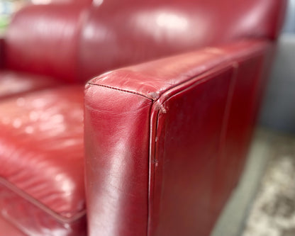 Crate & Barrel Tight Back Loveseat in Red Leather