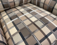 Pair of Kravet Brown, Beige & Black Plaid Skirted Club Chairs