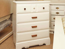 White Finish 4 Drawer Chest with Maple Pulls