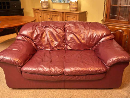Burgundy Wine Color Leather 2 Cushion Loveseat