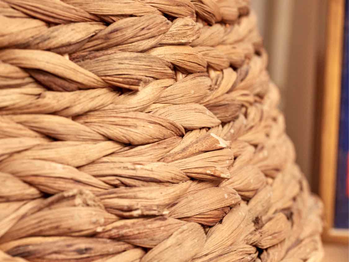 Black Finish Metal Floor Lamp With Seagrass Shade