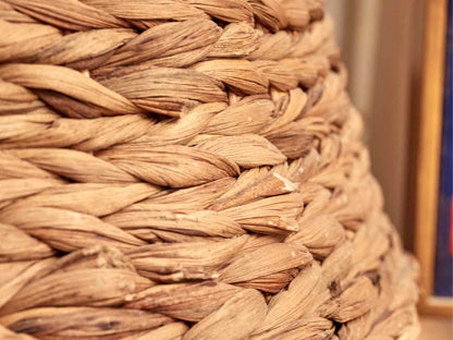 Black Finish Metal Floor Lamp With Seagrass Shade