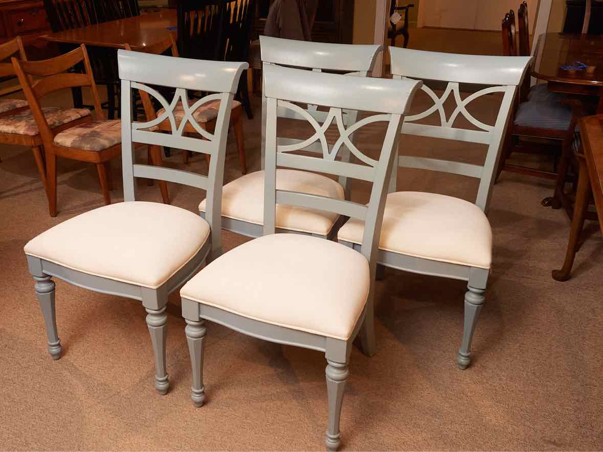 Set Of 4 Stanley 'Sea Watch Blue'' Finish White Muslin Cushions Dining Chairs