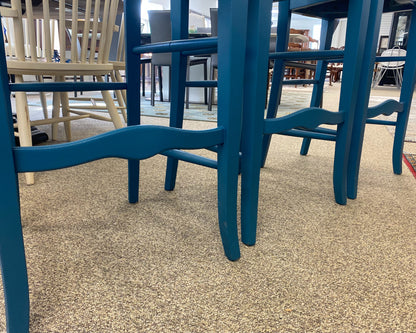 Set of 3 Ethan Allen Peacock Blue Finish Bar Stools with Upholstered Seats