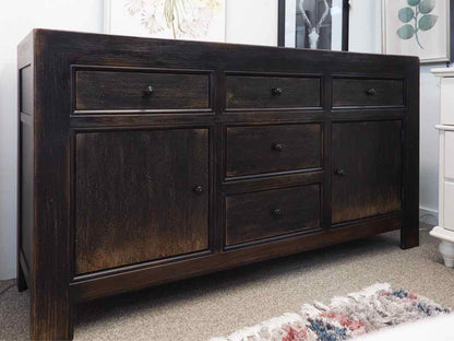 Media Furniture/Sideboard in Black Rubbed Finish with 5 Drawers & 2 Doors