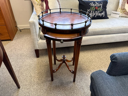 Round Inlaid Mahogany Side Table W/ Gallery Rail
