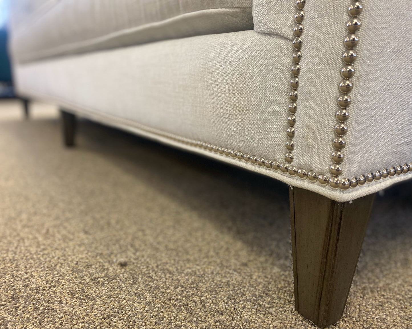 Lexington Chesterfield Cream with Metallic Sofa with Silver Nailhead Trim