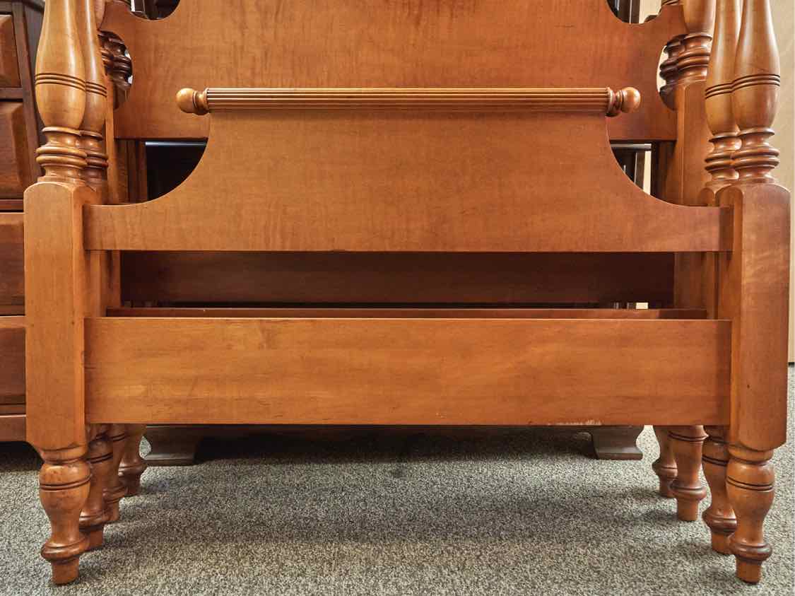 Pair of Tiger Maple 2 Post Twin Bed with Rolling Pin Top