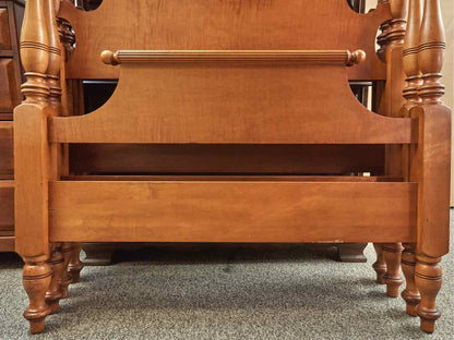 Pair of Tiger Maple 2 Post Twin Bed with Rolling Pin Top