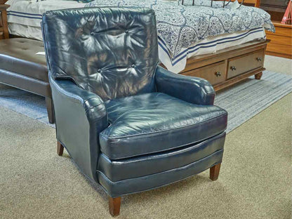 North Hickory Blue Leather Chair and Ottoman