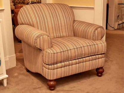 England Inc Earth Tone Stripe Rolled Arm  Chair & Ottoman