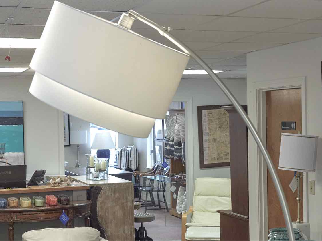 Crate & Barrel  Arch Chrome Floor Lamp with White Stone Base