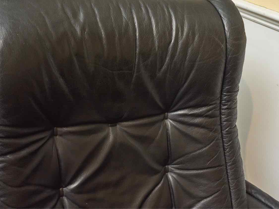 Ekornes Stressless Black Leather Swivel  Recliner & Ottoman