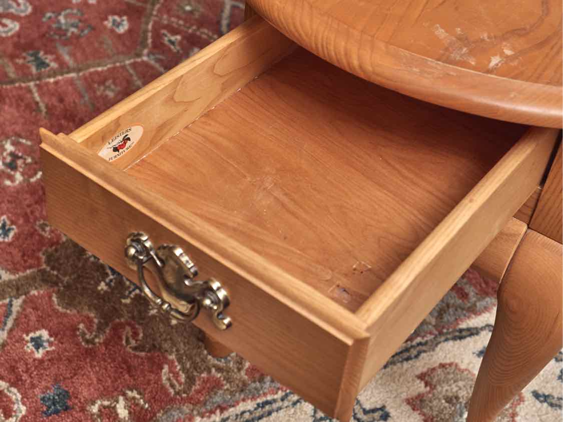 Pair Of Leister Queen Anne Style Oak Oval  1 Drawer Side Tables