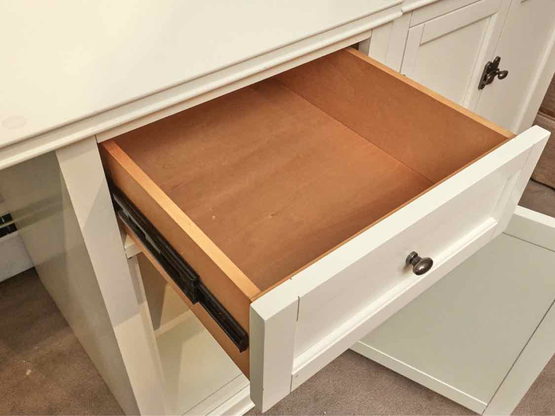 Pottery Barn Ivory Desk with 2 Glass Pane Door Tower Office Storage