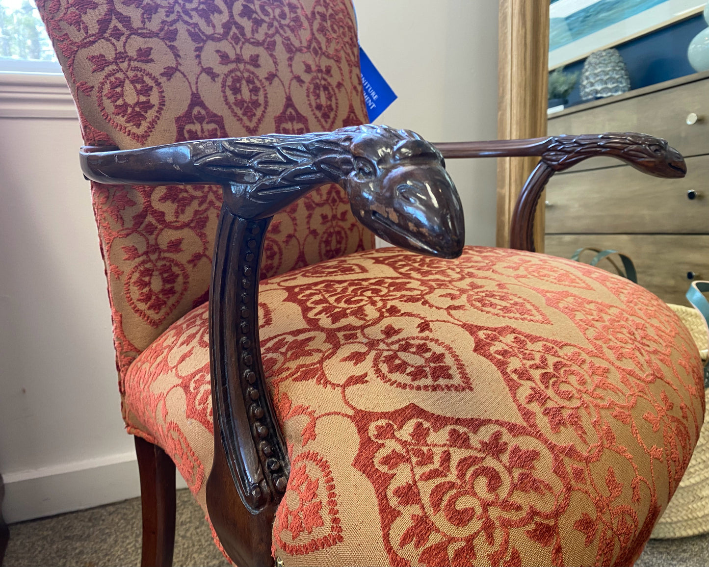 Mahogany Frame Arm Chair W/ Eagle Carvings