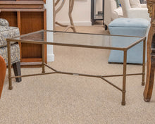 Rectangular Antiqued Brass Cocktail Table W/ Glass Top