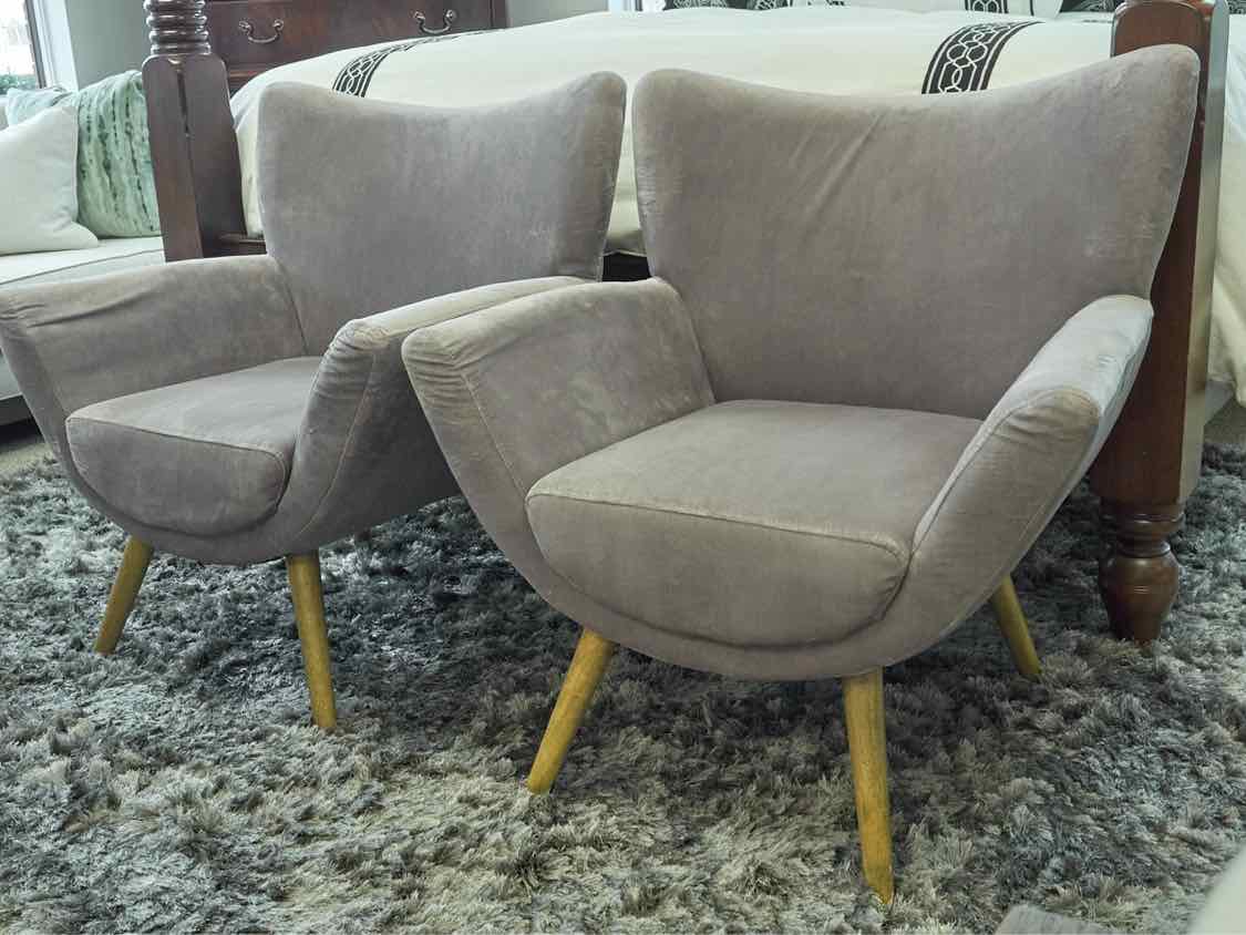 Pair of Grey Performance Upholstered  Contemporary Chairs
