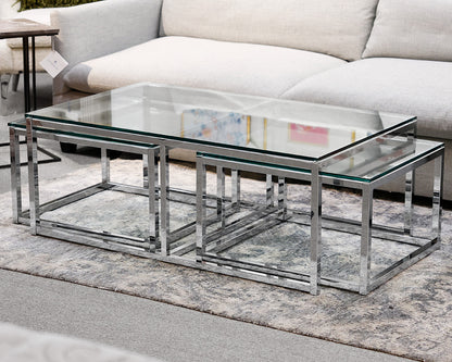 Horchow Nesting Glass and Chrome Cocktail Table