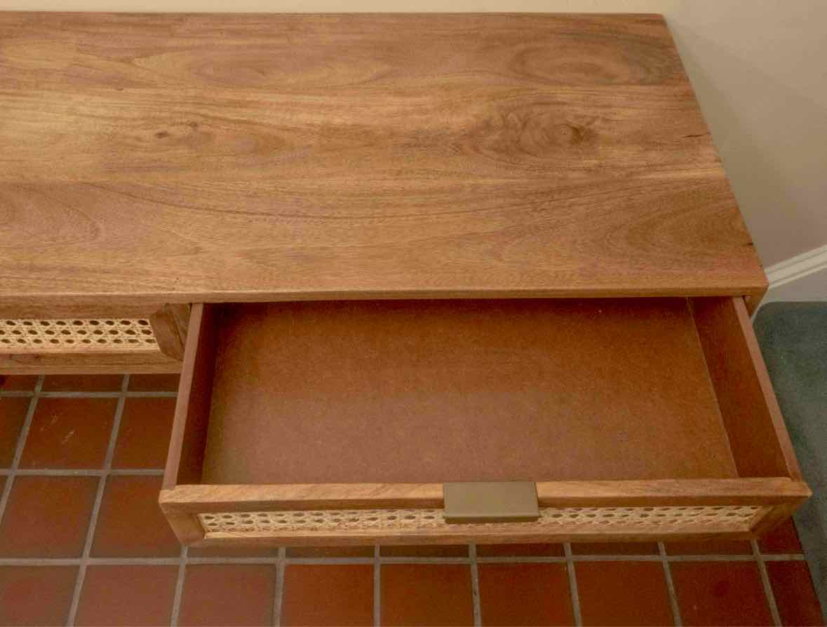 Casartis Living 'Ella' 2  Cane Finish Drawers Dark Stained Gum Wood Desk