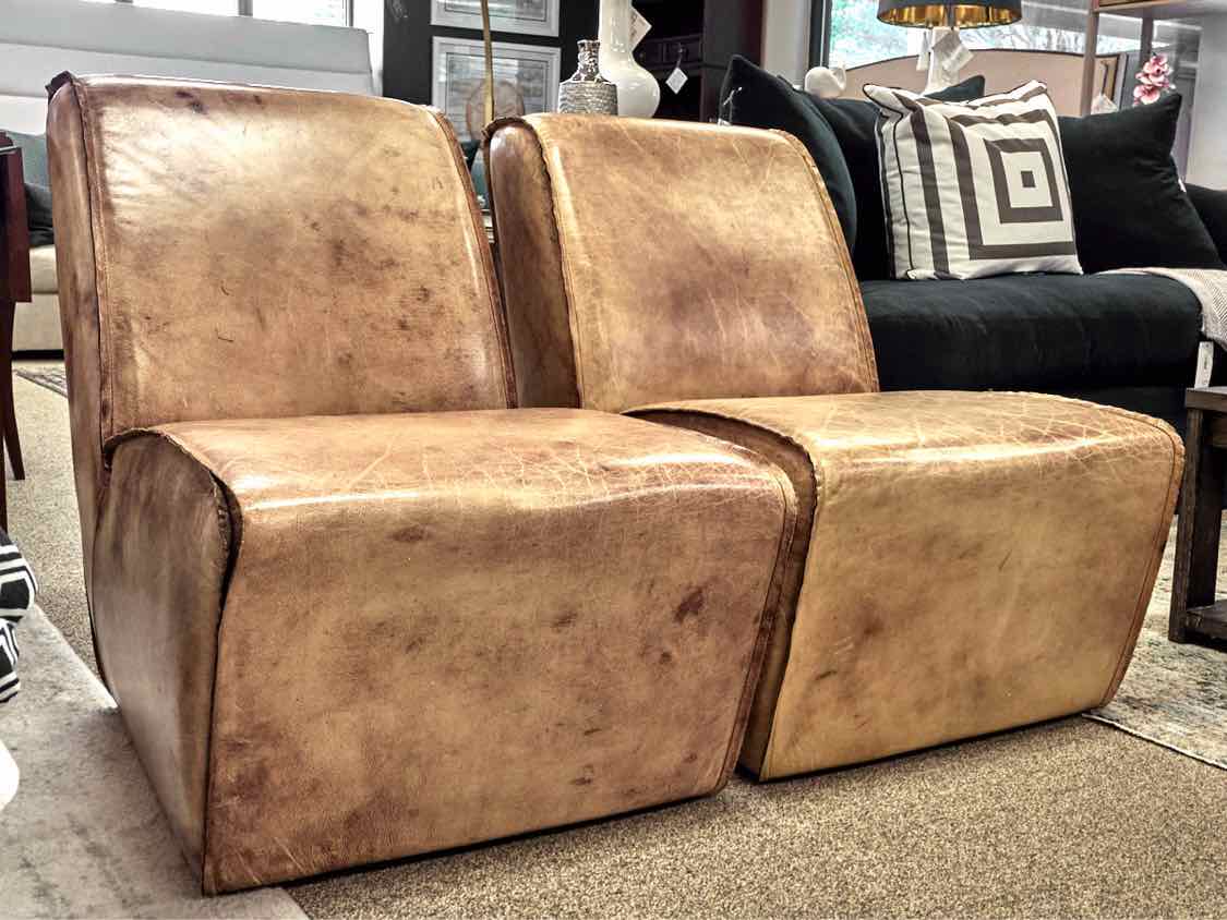 Pair of Restoration Hardware Leather Slipper Chairs