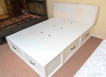 Crate & Barrel Queen Ivory   Linen Headboard  6 Drawer Storage Platform  Bed