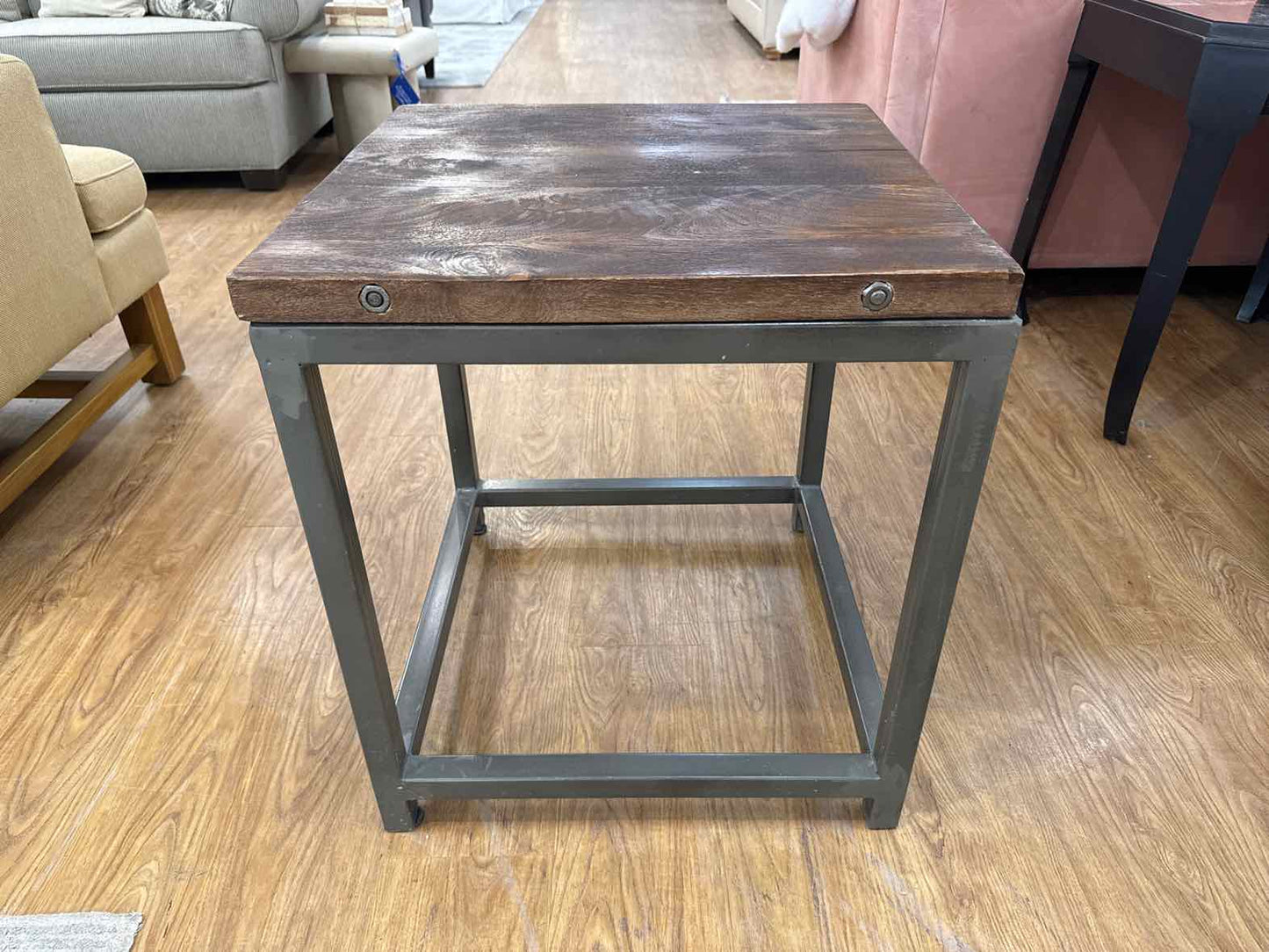 Square Side Table w/ Metal Base