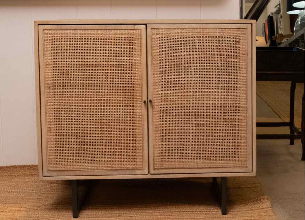 4 Hands  Straciflua Gum Wood 2 Rattan Door Metal Legs Console