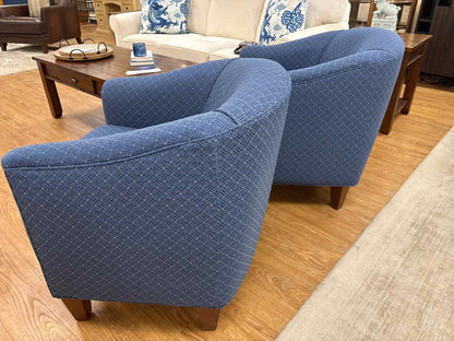 England Inc. Pair of Blue Barrel Chairs