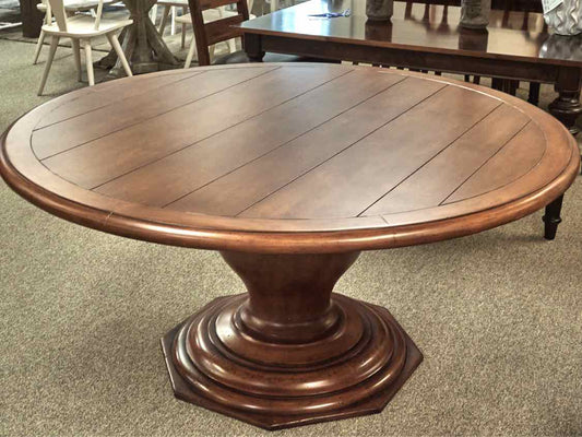 Round  Urn Pedestal Dining Table in Solid Maple with Distressed Finish