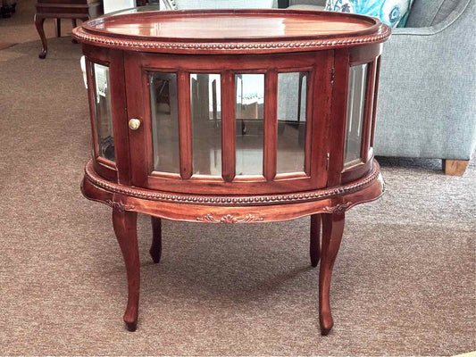 Soild Mahogany Oval Beveled Glass Door Curio Cabinet