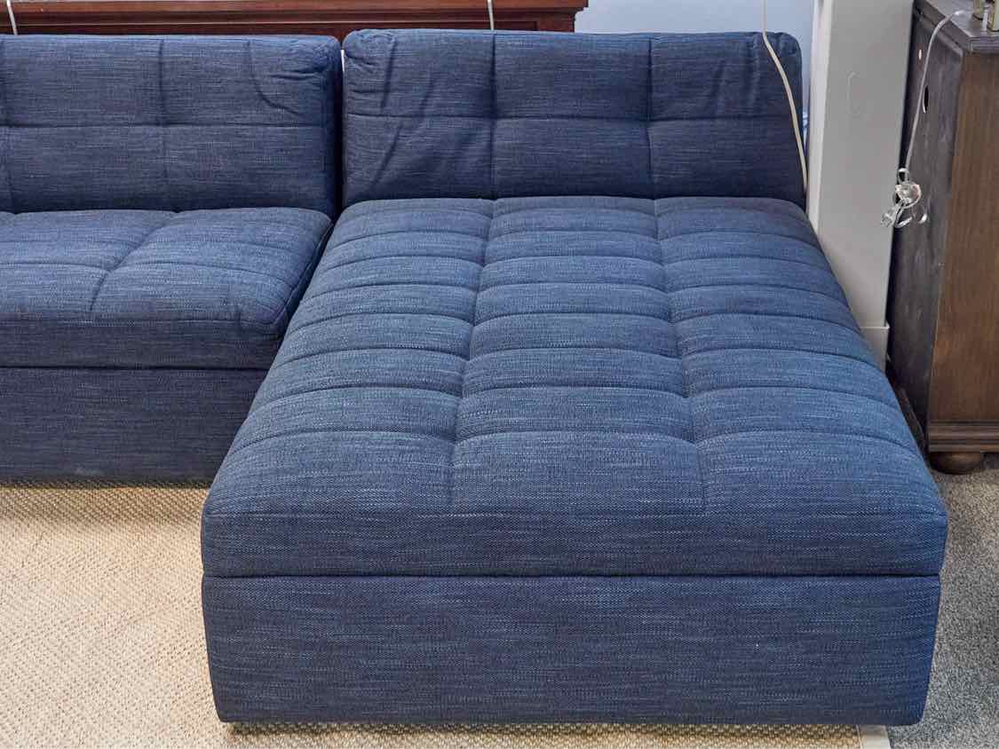 Blue Upholstered Modern Bench Cushion Reversible  Sectional with Storage Chaise
