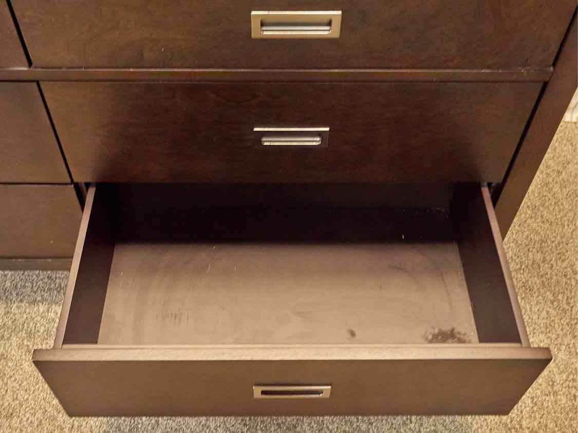 Crate & Barrel Dark Finish 6-Drawer Double Dresser with Campaign Pulls