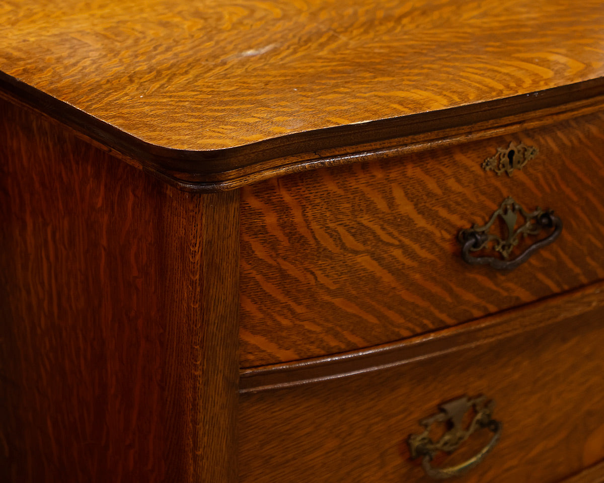 Antique Oak 4-Drawer Chest With Mirror