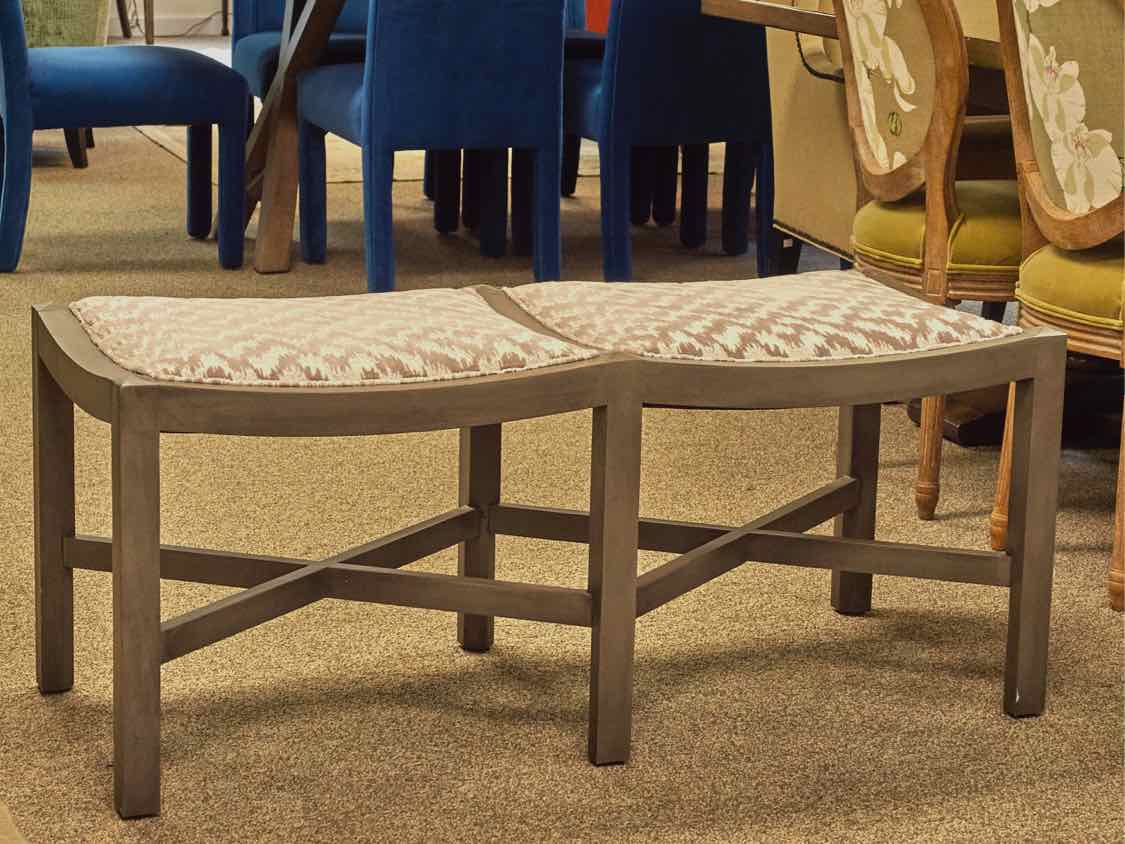 Lee Industries Bench with Blush & Ivory Flame Velvet in Light Grey Frame