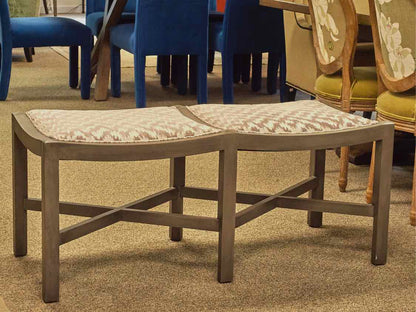 Lee Industries Bench with Blush & Ivory Flame Velvet in Light Grey Frame