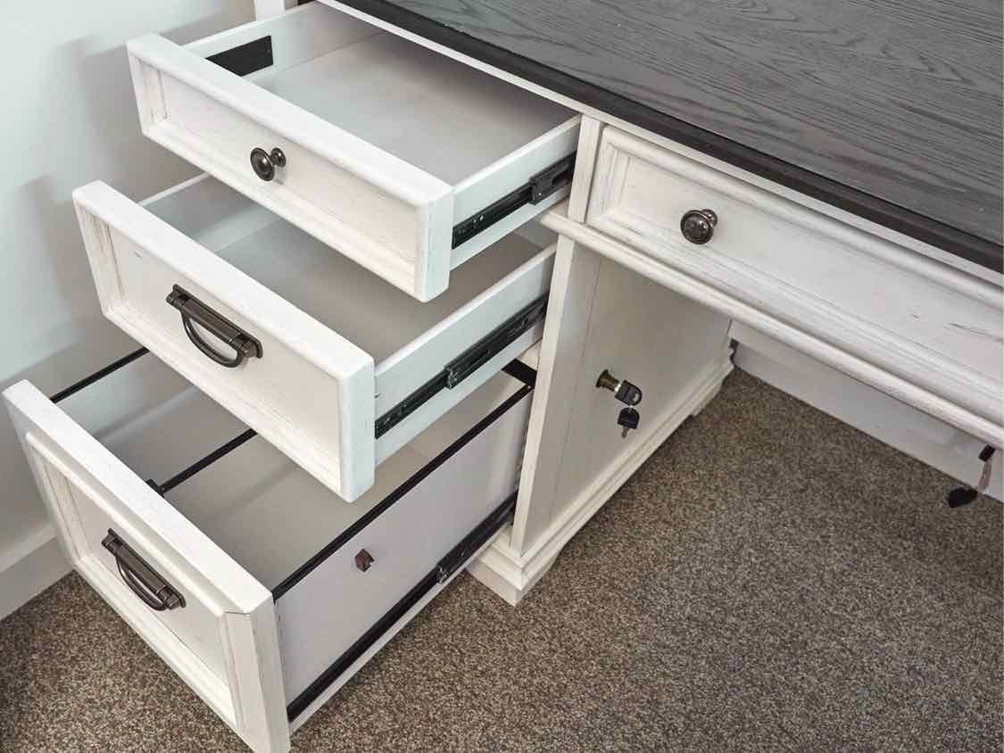 Liberty Furniture Allison Park L Shaped Desk w/Charcoal Top & White Base