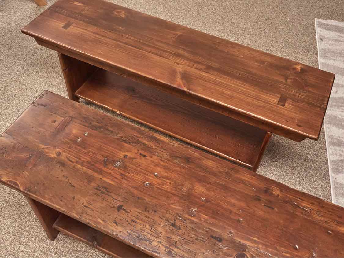Pair of Amish Style Benches with Lower Shelf