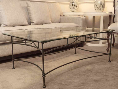 Set Of Glass Top Black Metal Base Cocktail Table & Pair Of Side Tables
